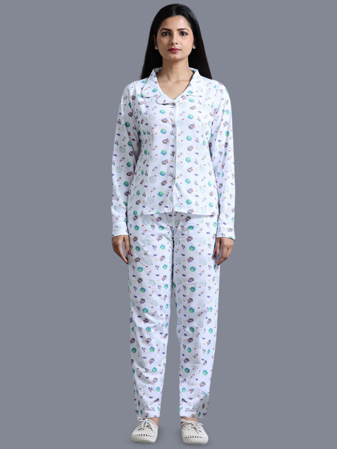 

ECOLINE Clothing Women Printed Night suit, White