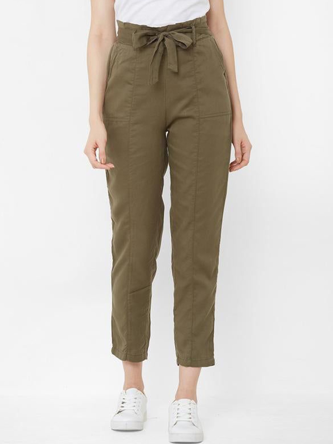 

Kraus Jeans Women Loose Fit High-Rise Trousers, Olive