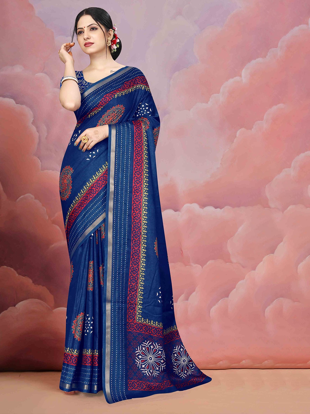 

STAVA CREATION Ethnic Motifs Silk Cotton Mysore Silk Saree, Teal