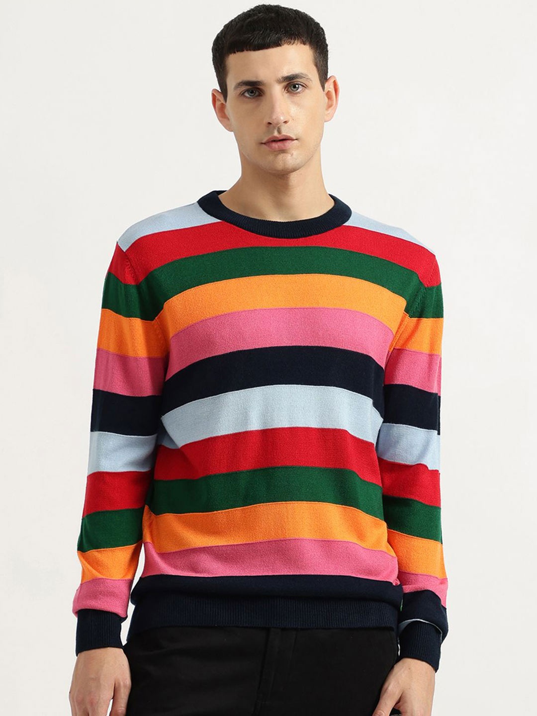 

United Colors of Benetton Men Striped Pullover, Red