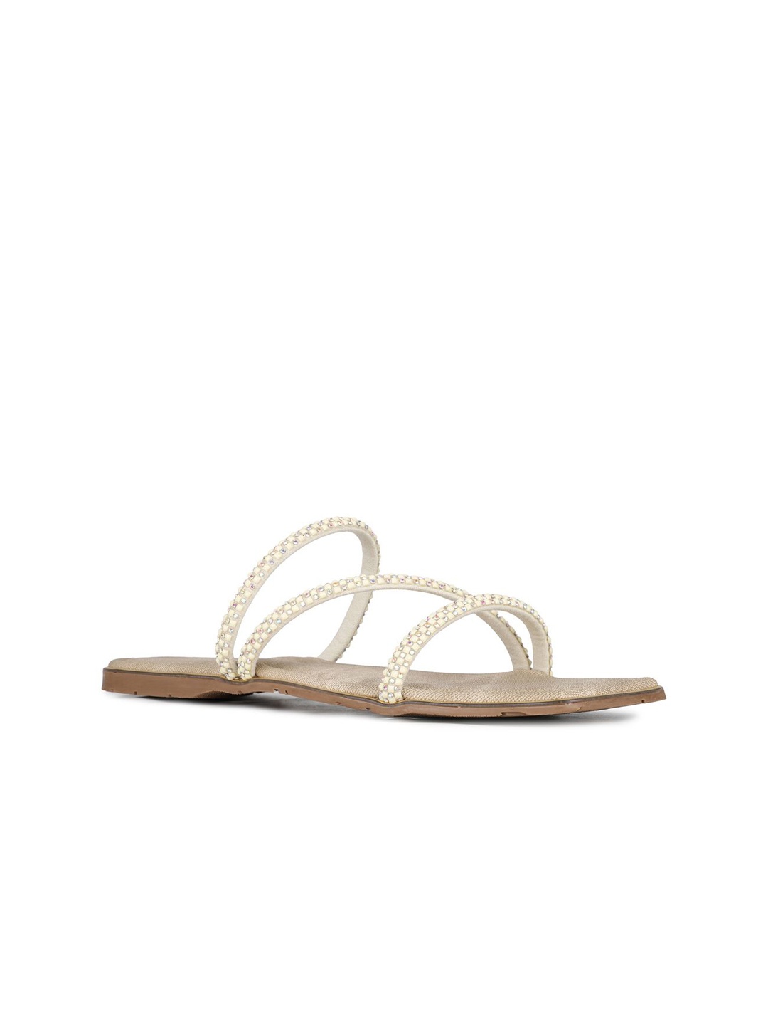 

Inc 5 Women Striped Party Open Toe Flats, Beige