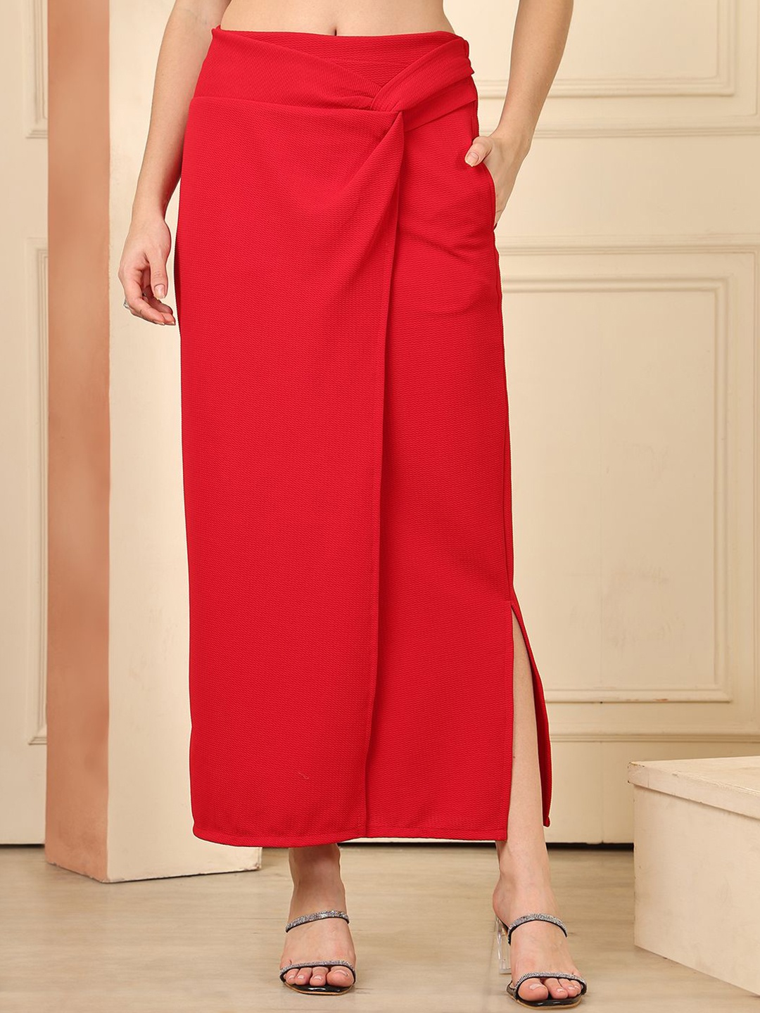 

NEUDIS Straight Knit Midi Skirt, Red