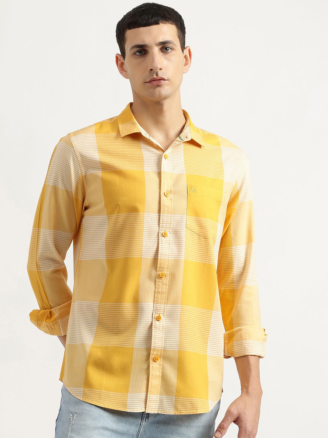 

United Colors of Benetton Men Opaque Checked Casual Shirt, Yellow