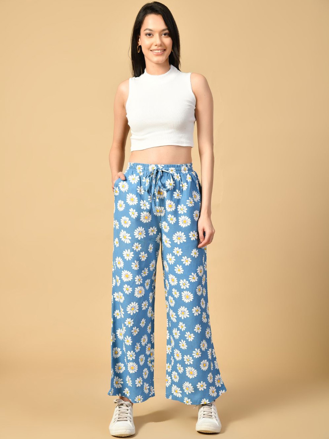 

all about you Women Floral Printed Trousers, Blue