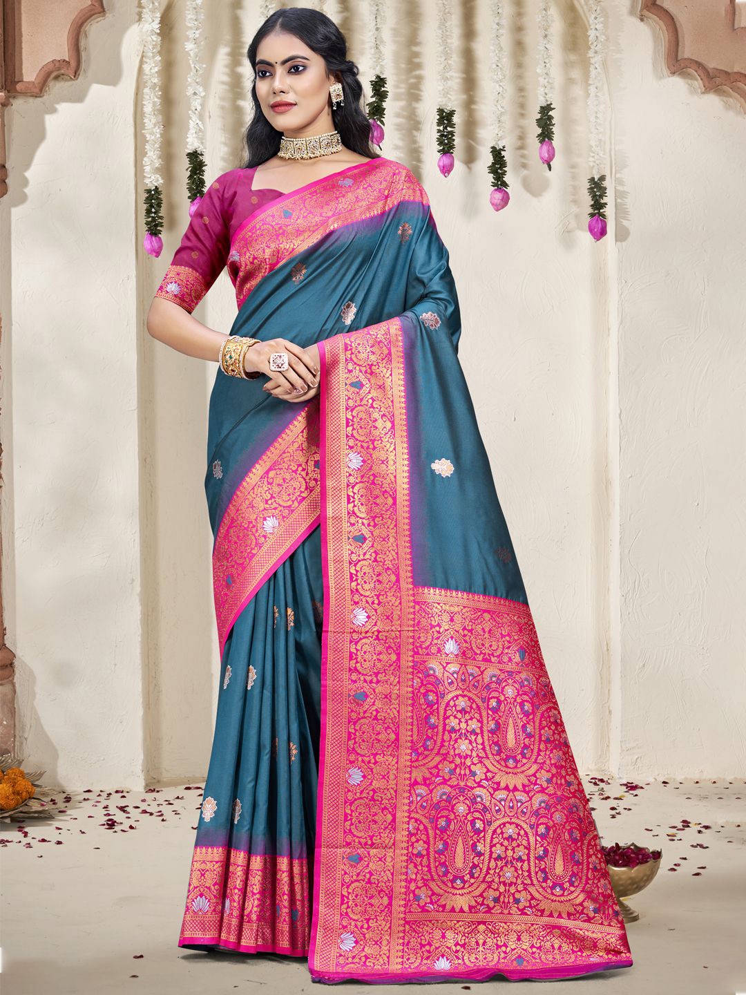 

SANGAM PRINTS Woven Design Silk Blend Designer Tussar Saree, Blue