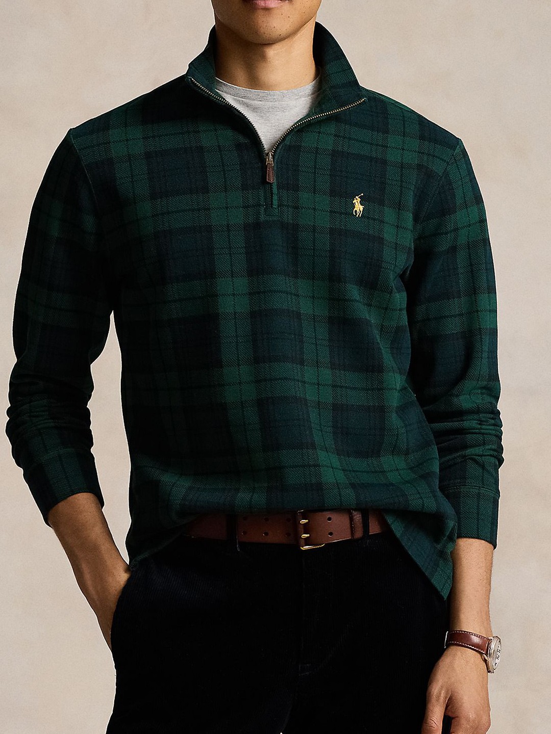 

Polo Ralph Lauren Checked Pure Cotton Long Sleeve Pullover Sweater, Black