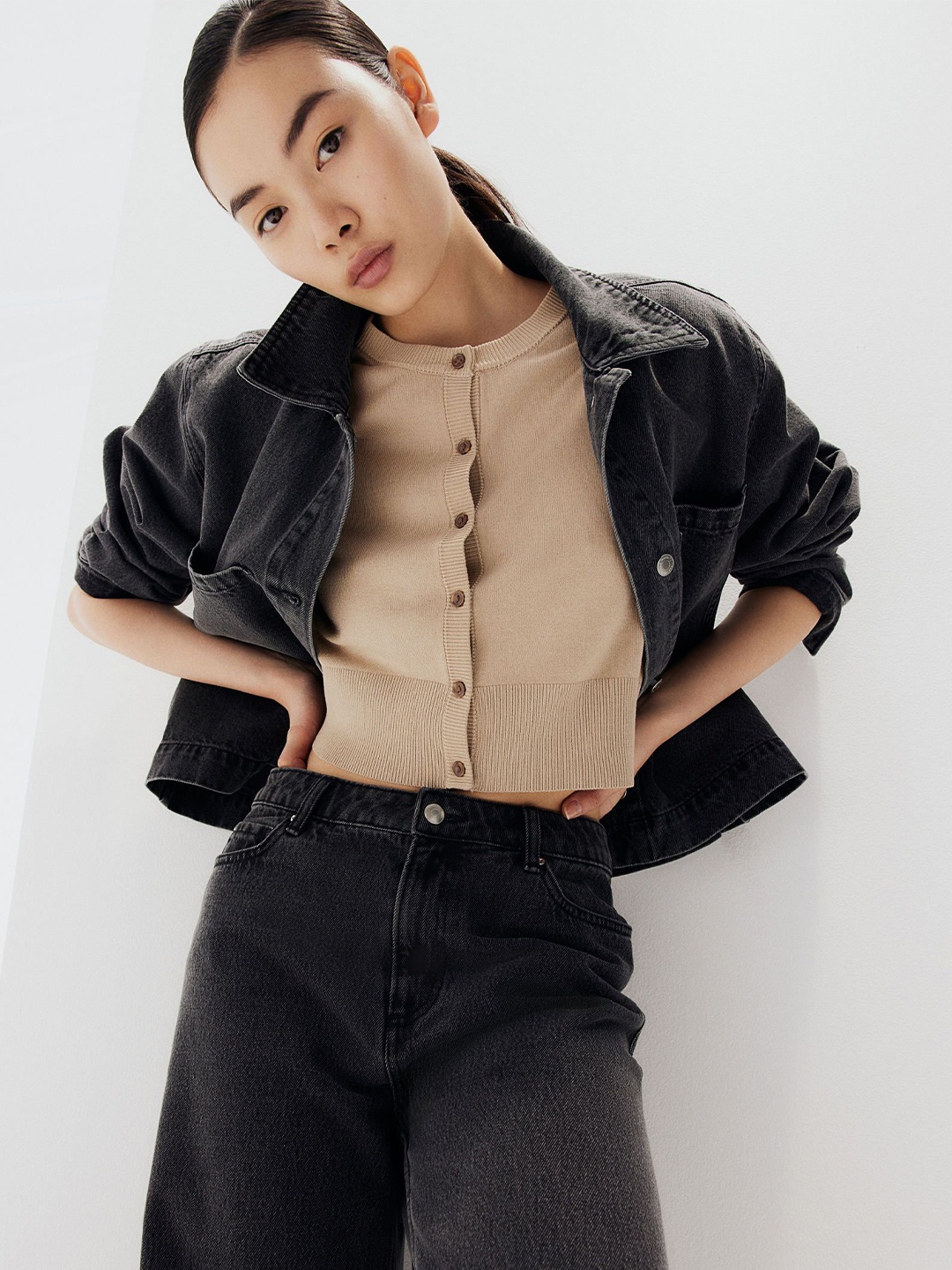 

H&M Short-Sleeved Cardigan, Beige