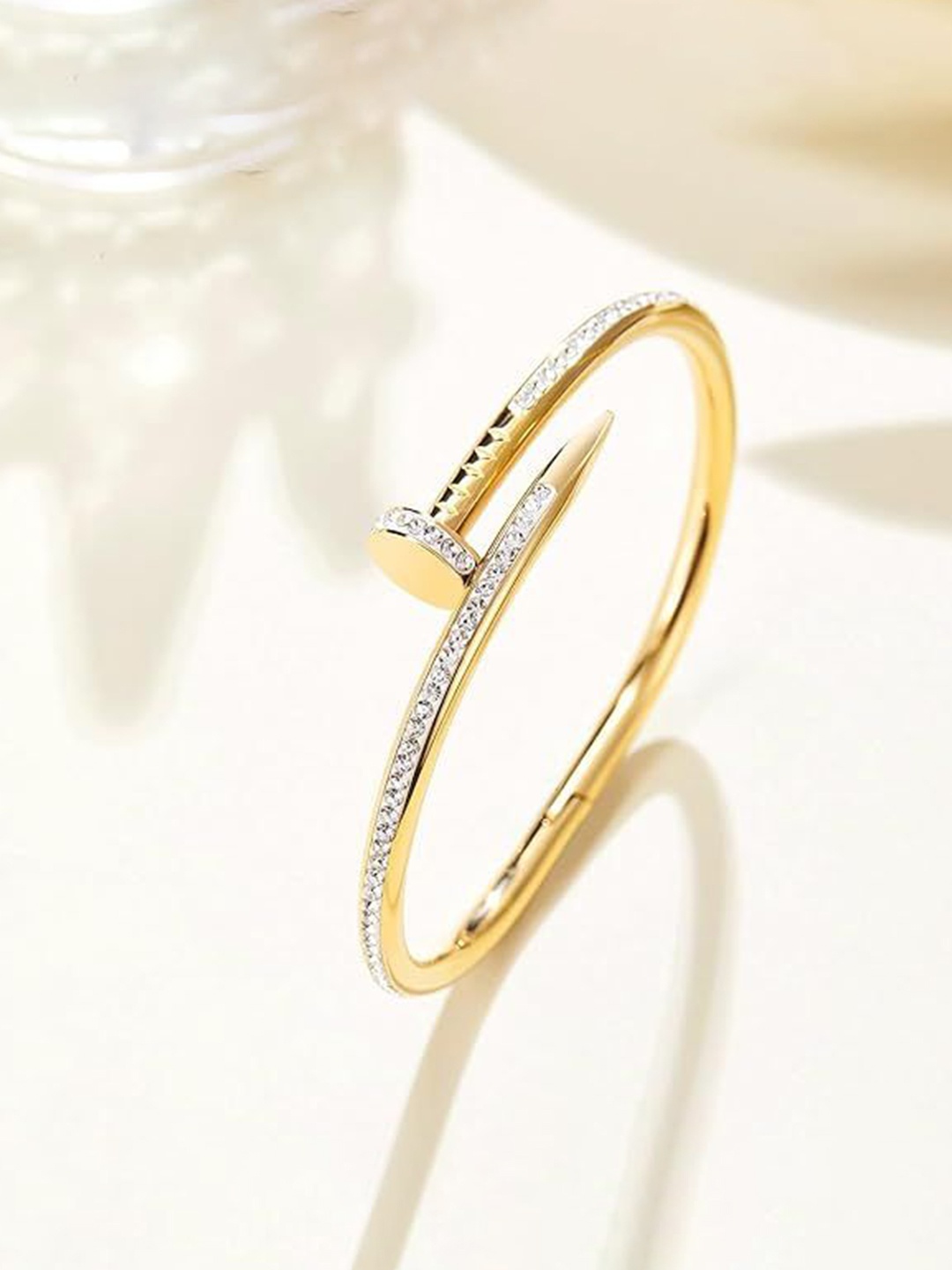 

MEENAZ Women American Diamond Antique Gold-Plated Kada Bracelet