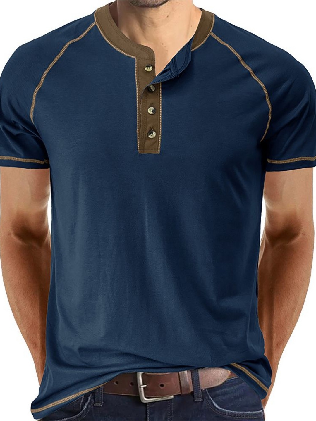 

StyleCast x Revolte Men Solid Mandarin Collar Cotton T-shirt, Blue