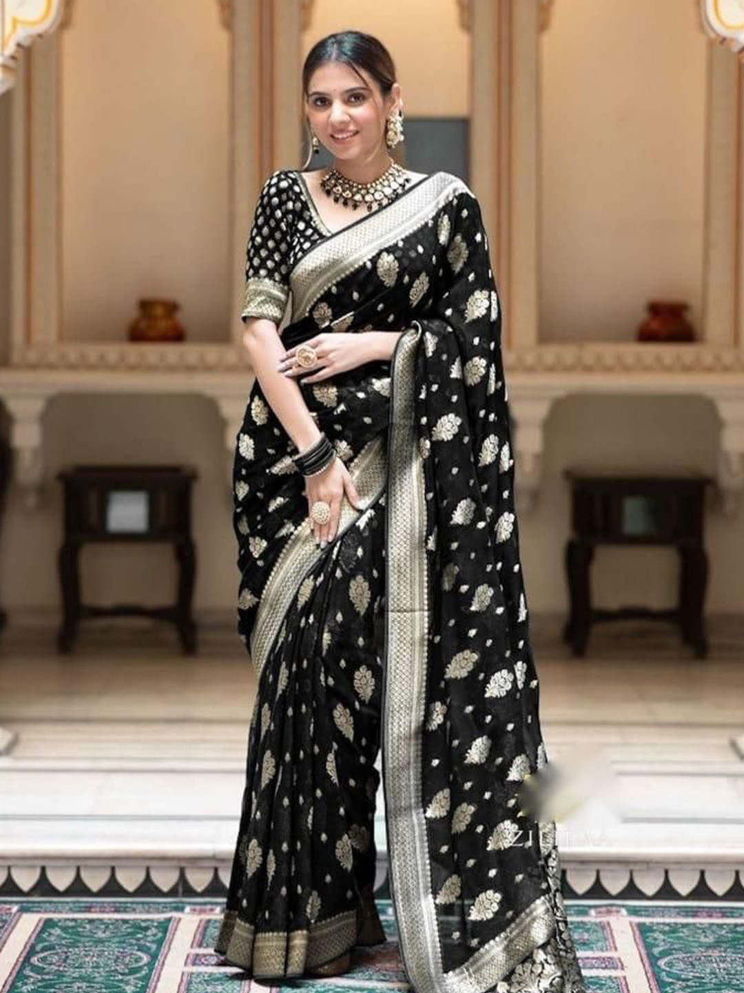 

Anouk Woven Design Silk Blend Banarasi Saree, Black
