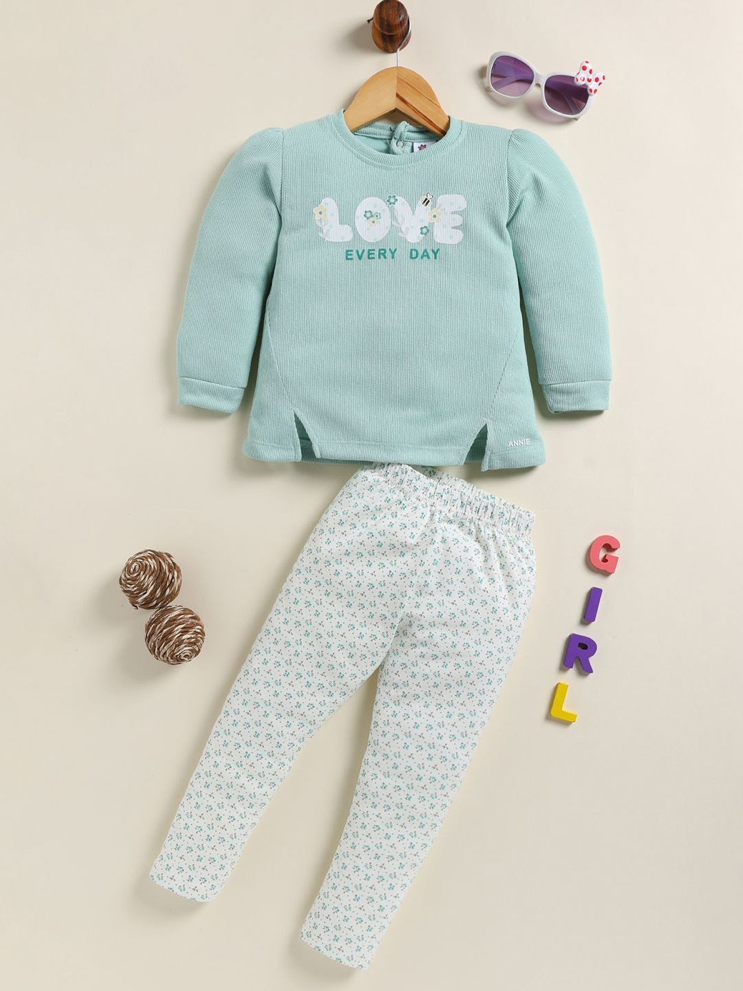 

Annie Girls Printed Top with Pyjamas, Blue