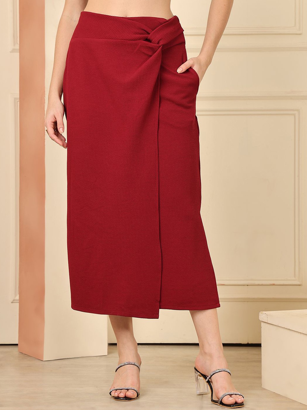 

NEUDIS Knit Slit Midi Skirt, Maroon