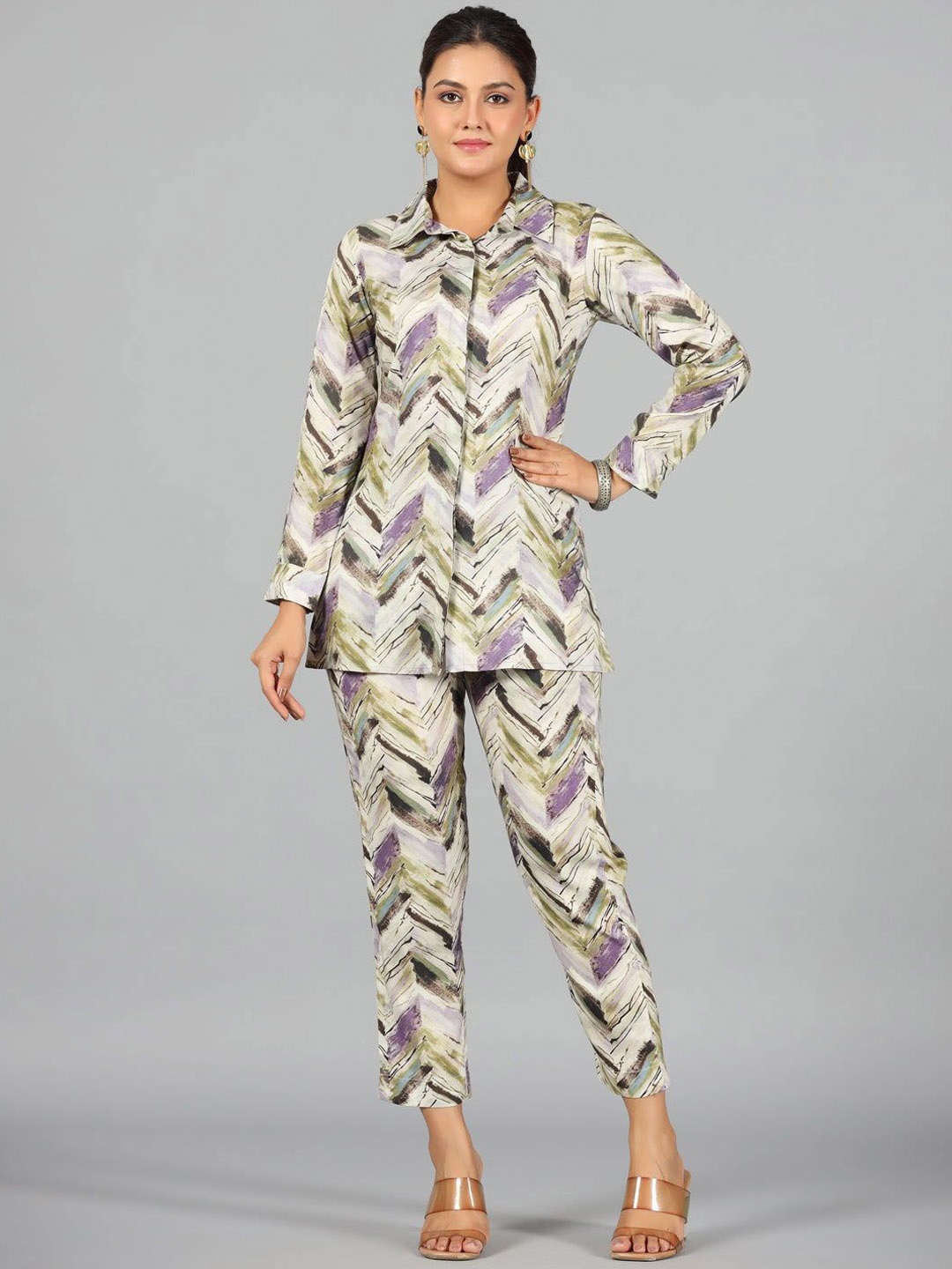 

all about you Shirt Collar Printed Shirt & Trouser, Yellow