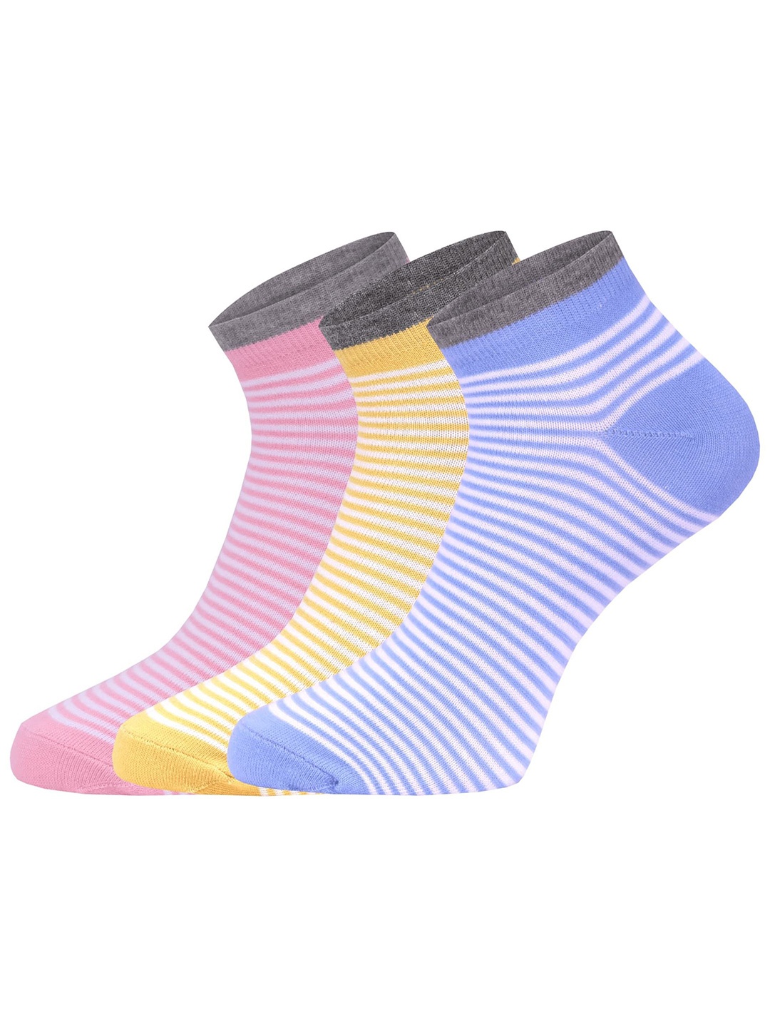 

FABdon Women Pack Of 3 Striped Anti-Bacterial Ankle Length Socks, Blue