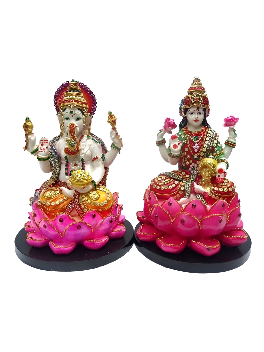 

NAYRA HANDICRAFTS Pink & Gold Toned 2 Pieces Ganesha & Lakshmiji Idol Showpiece