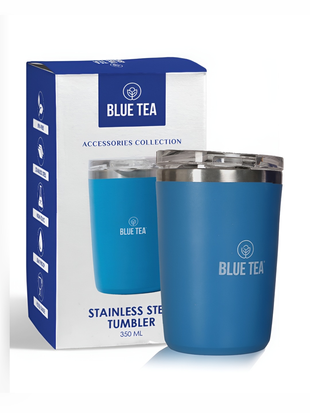 

BLUE TEA Blue Brand Logo Printed Stainless Steel Double Wall Vacuum Tumbler & Lid-350ml