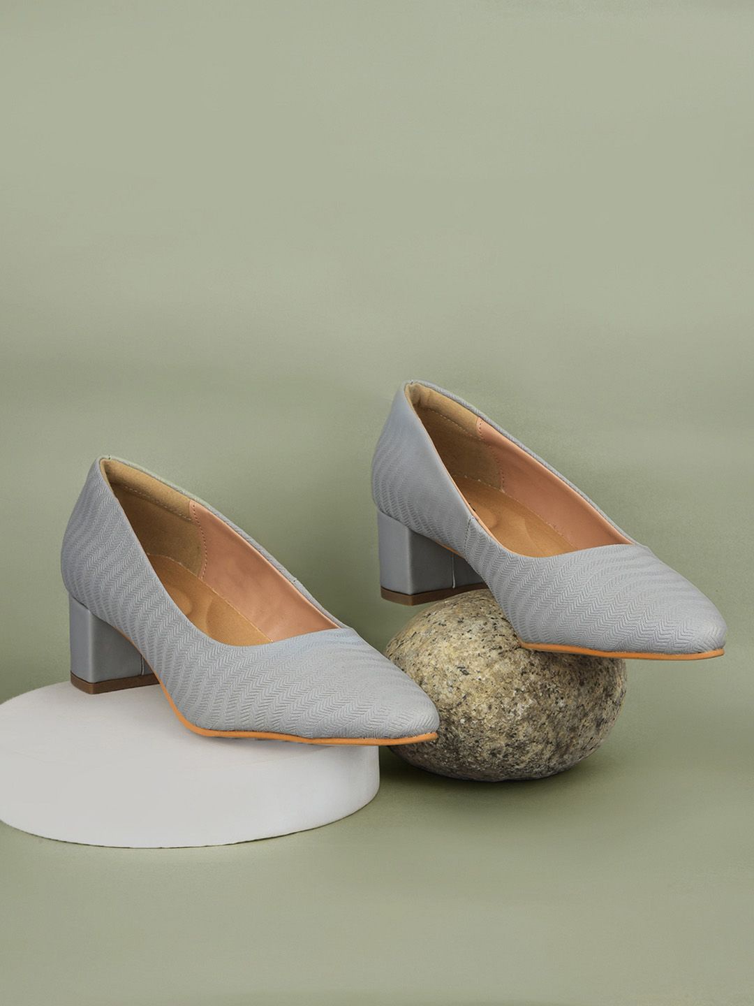 

Bata Women Textured Block Heel Pumps, Grey