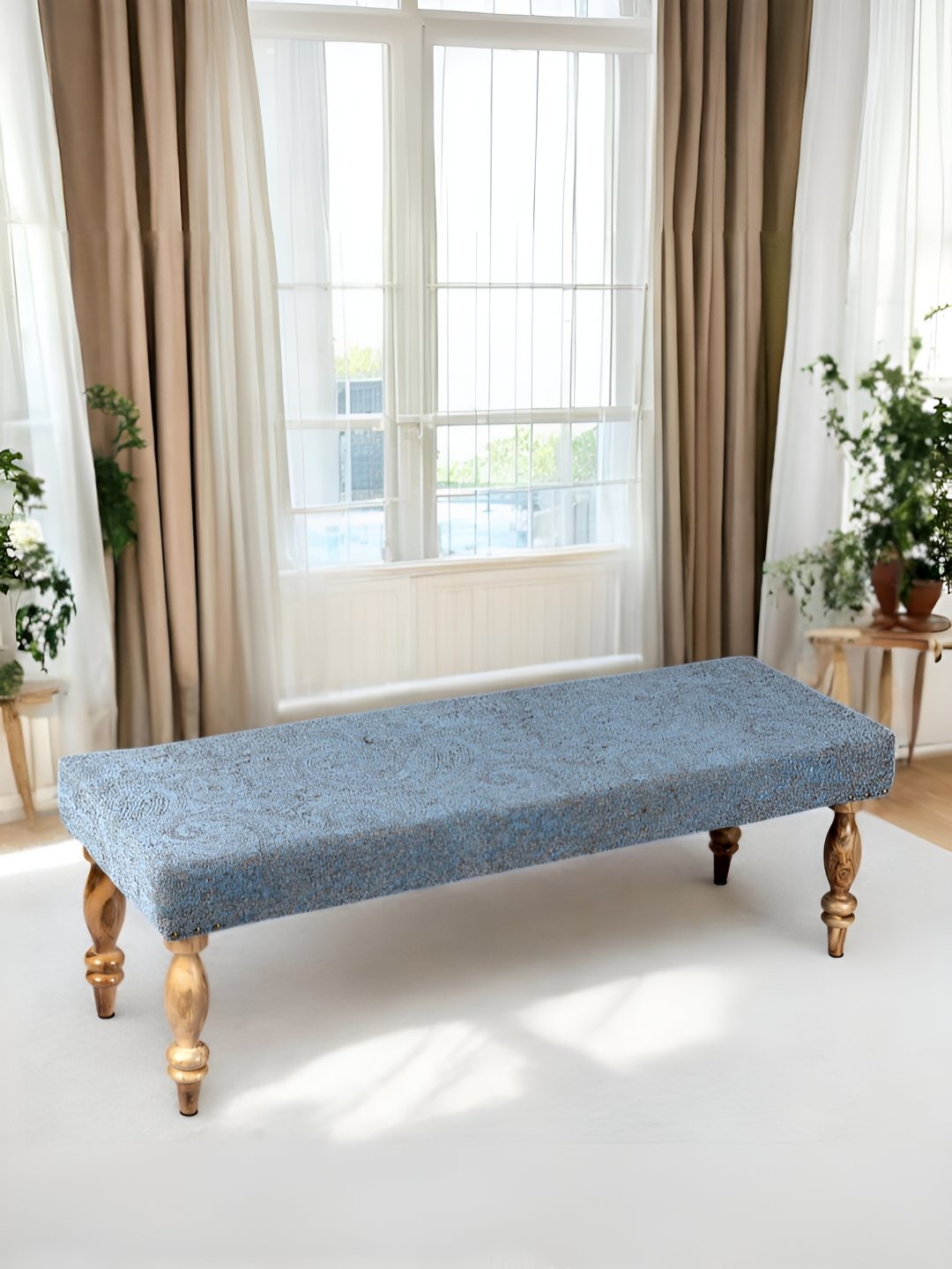 

Ikiriya Blue & Brown Sheesham Wood 3 Seater Bench