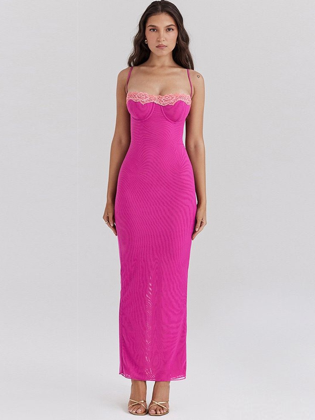 

LULU & SKY Women Lace Detail Maxi Dress, Rose