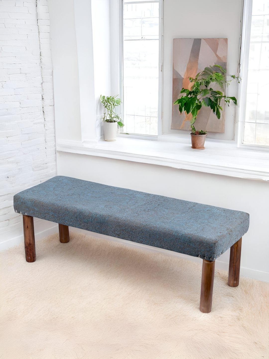 

Ikiriya Blue & Brown Wood Accent 3 Seater Bench