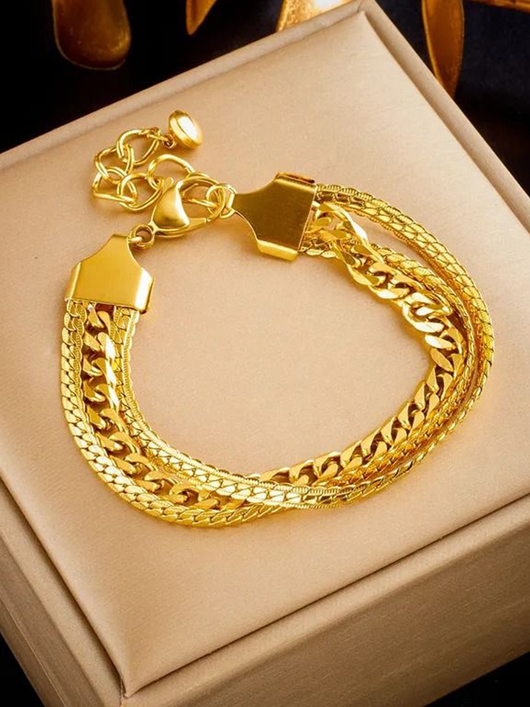 

MEENAZ Women American Diamond Antique Gold-Plated Kada Bracelet