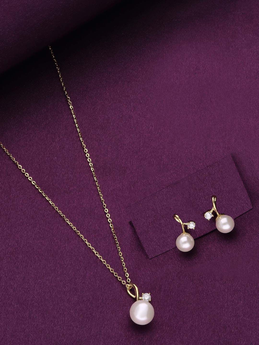 

KAI JEWEL Sterling Silver Gold Plated Stone Studded & Beaded Jewellery Set