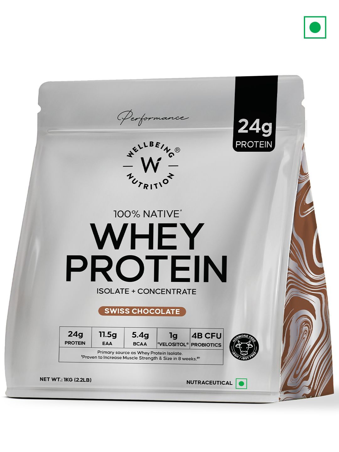 

Wellbeing Nutrition 100% Native Whey Protein Isolate + Concentrate - 1 Kg -Swiss Chocolate, Na