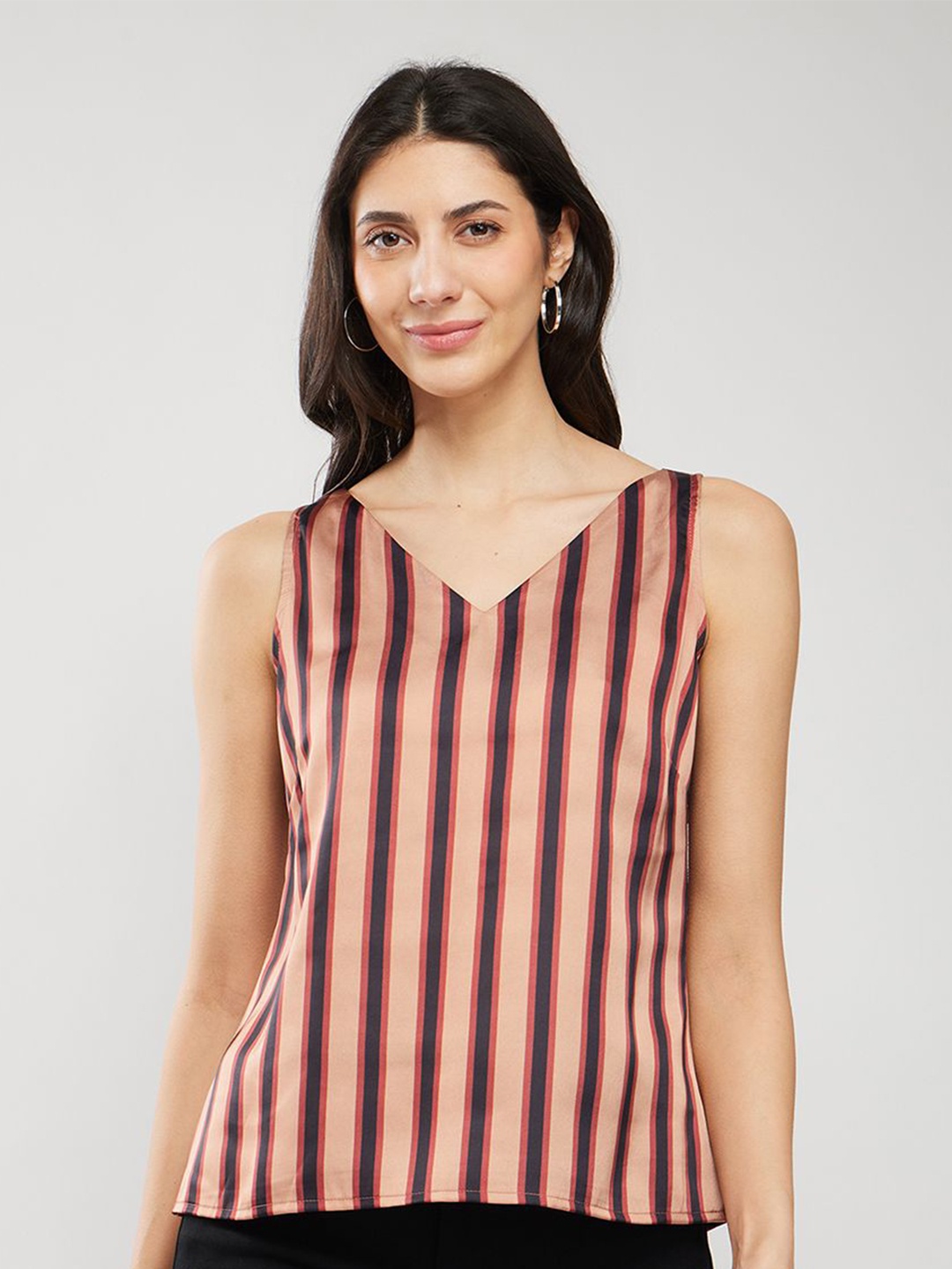 

FableStreet Striped Satin Top, Brown