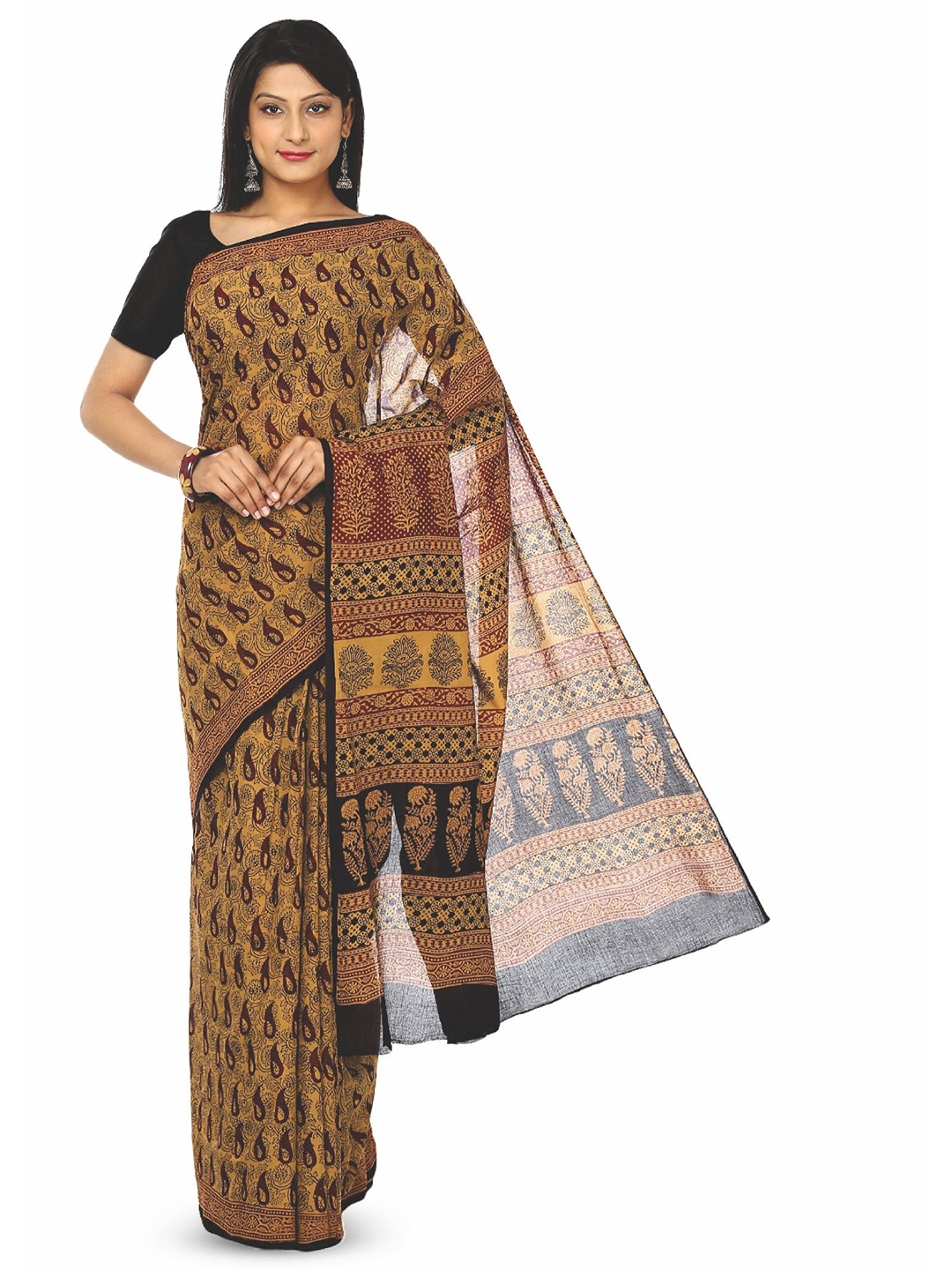 

Kalakari India Floral Pure Cotton Bagh Saree, Orange