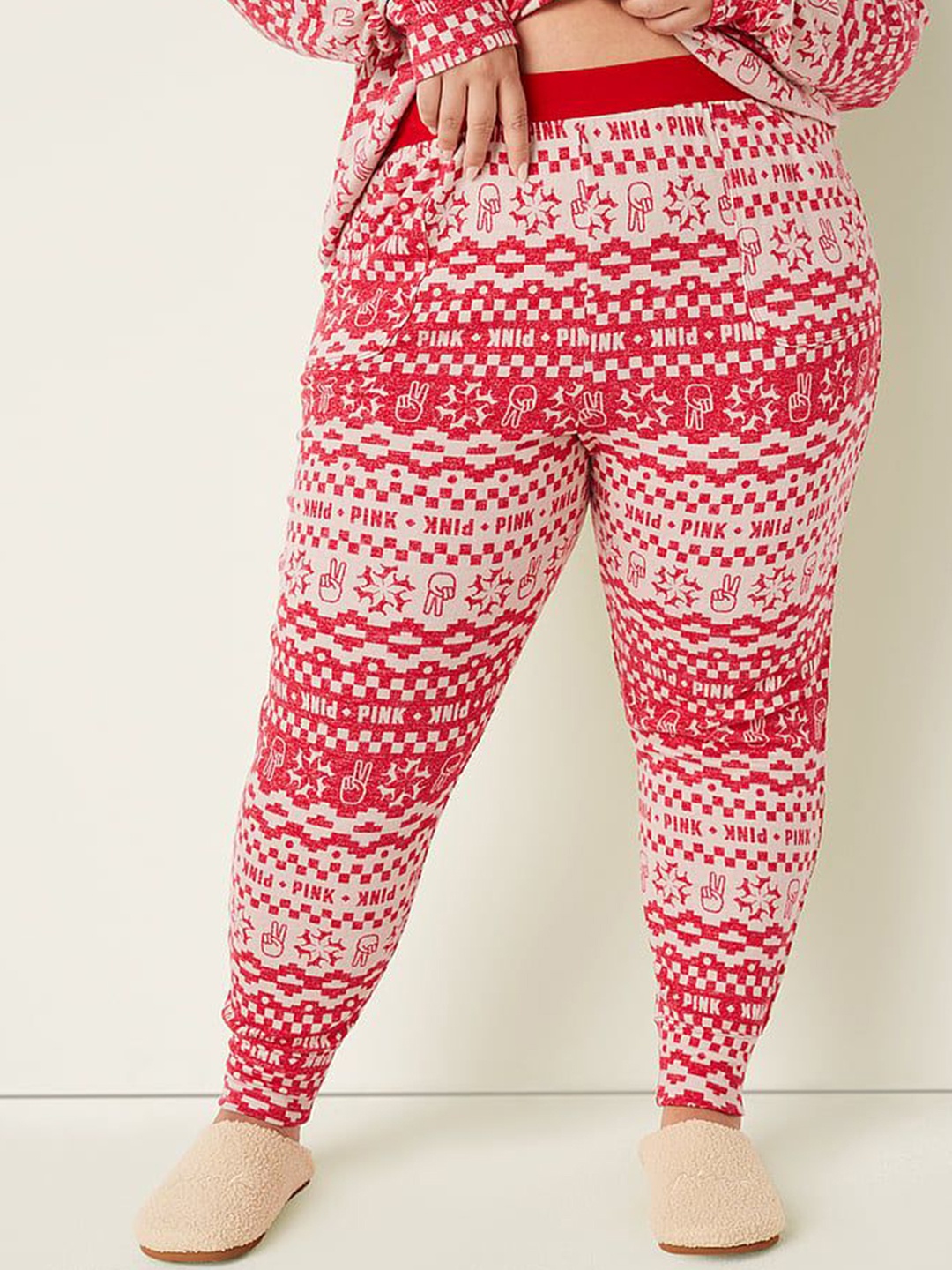 

Victoria's Secret Pink Printed Cozy Sleep Joggers, Red