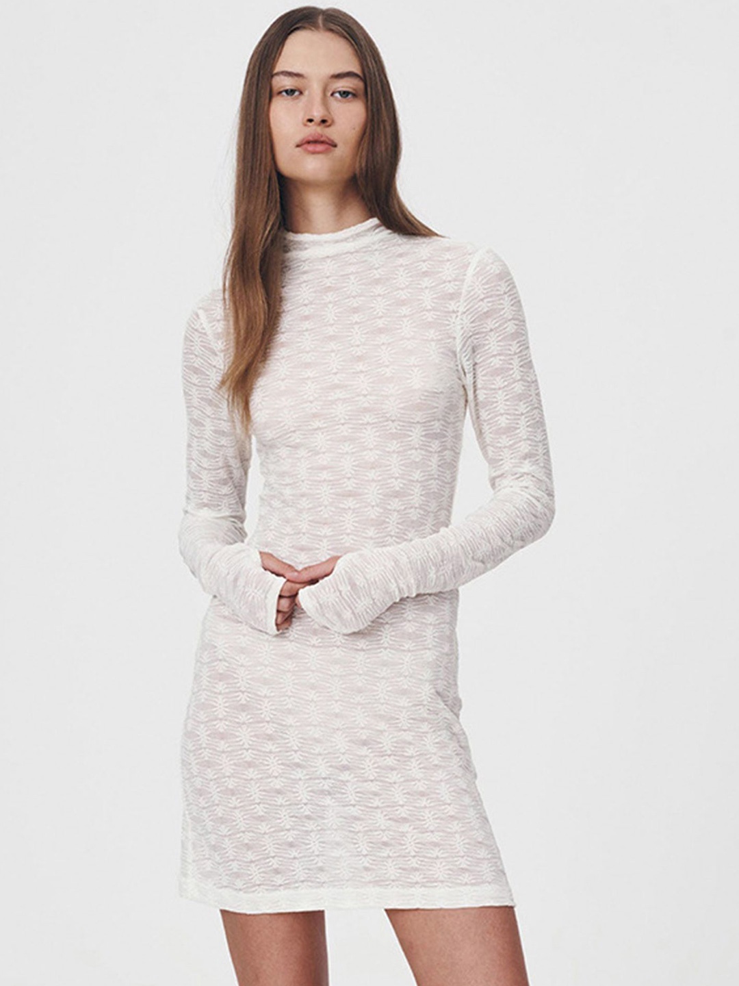 

LULU & SKY Women Mock Neck Sheath Dress, White