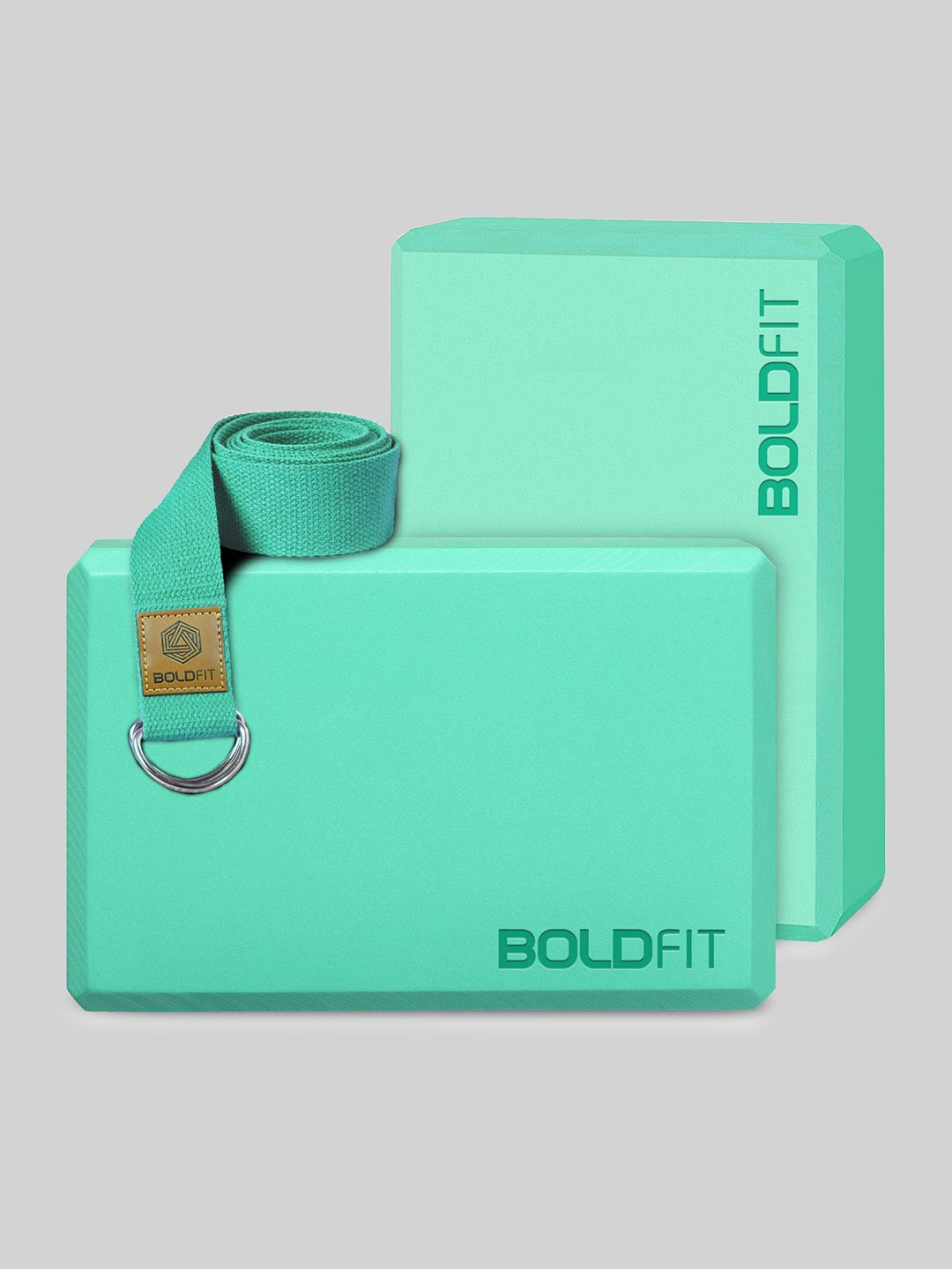 

BOLDFIT Set Of 2 Yoga Blocks With Belt, Green