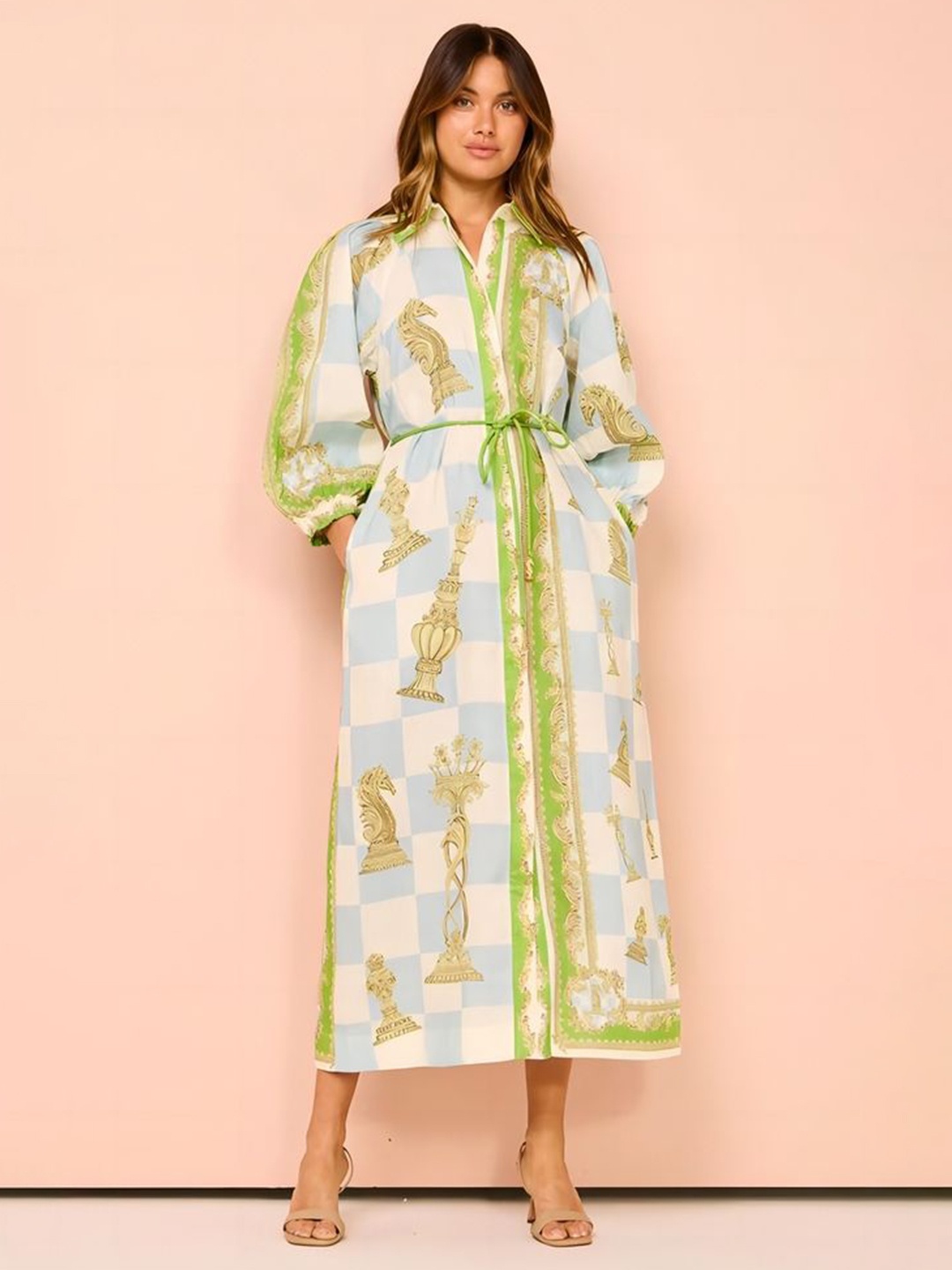 

LULU & SKY Women Floral Printed Linen Maxi Dress, Green