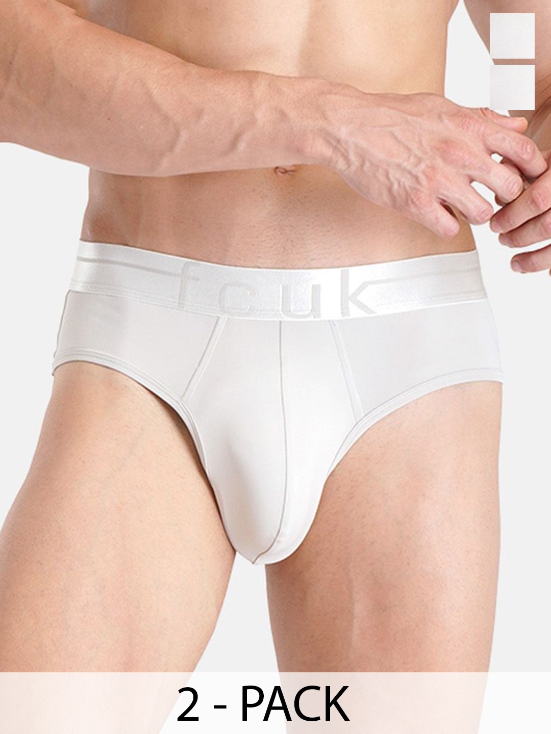 

FCUK Pack Of 2 Cotton Mid-Rise Basic Briefs MERSEY-BHARBOR MISTS, White