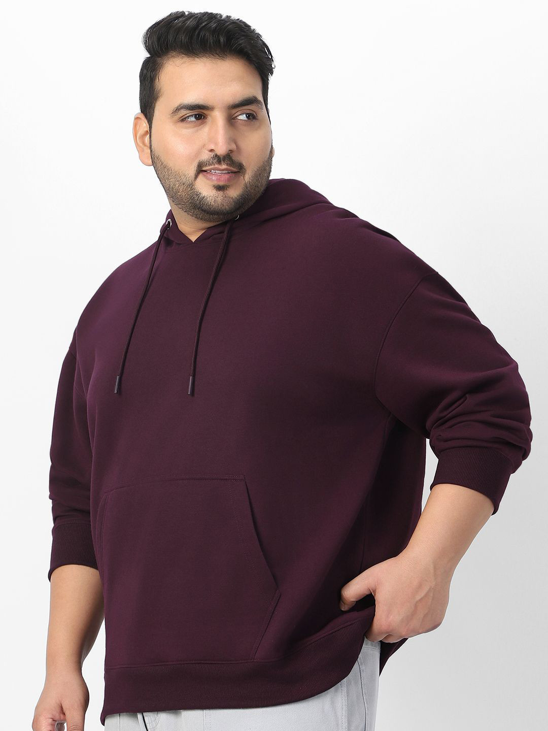 

Urbano Plus Men's Cotton Solid Oversized Hooded Neck Sweatshirt, Purple