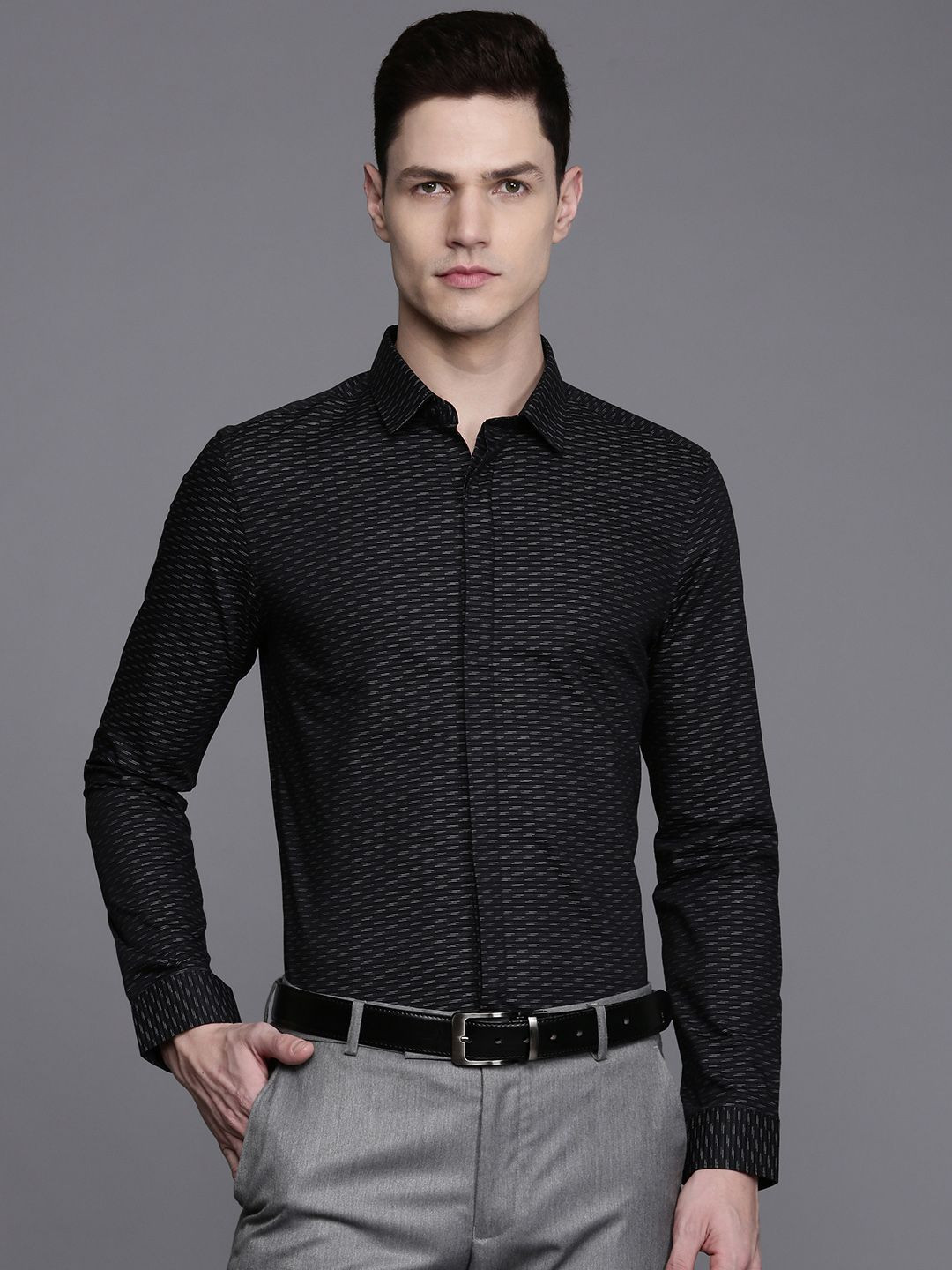 

Louis Philippe Super Slim Fit Opaque Pure Cotton Formal Shirt, Black