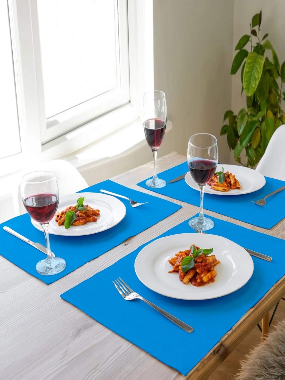 

Lushomes Blue 6 Pieces Ribbed Pure Cotton Table Placemats