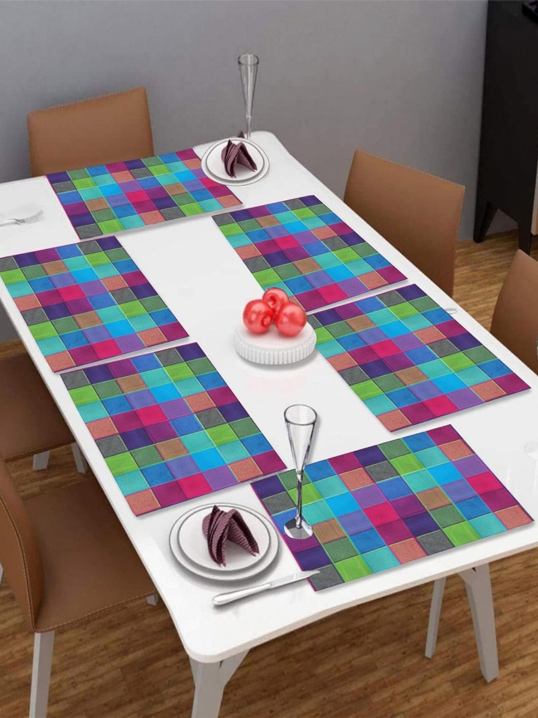 

Lushomes Green & Blue 6 Pieces Checked Cotton Table Placemats