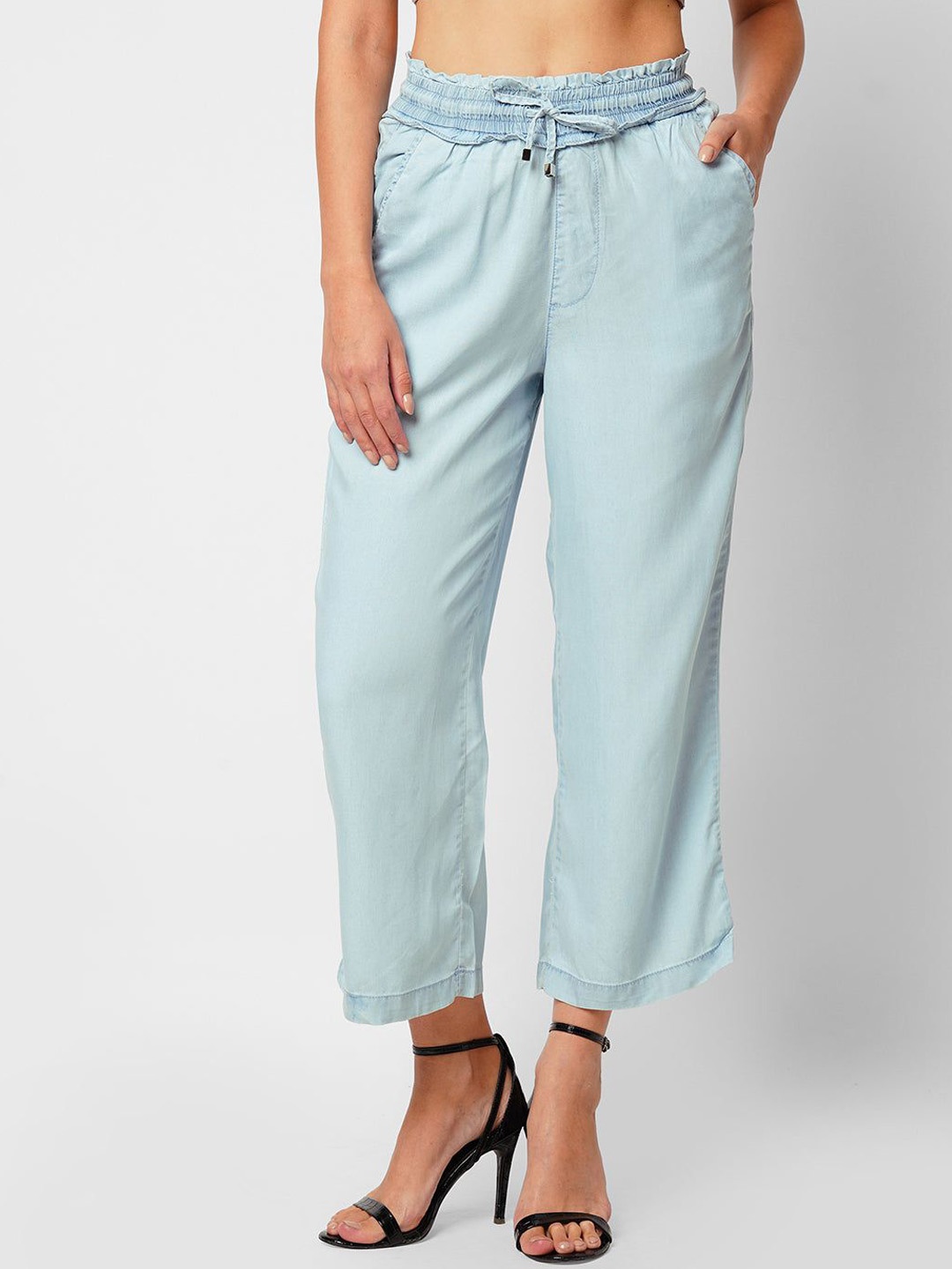 

Kraus Jeans Women Loose Fit High-Rise Culottes Trousers, Blue