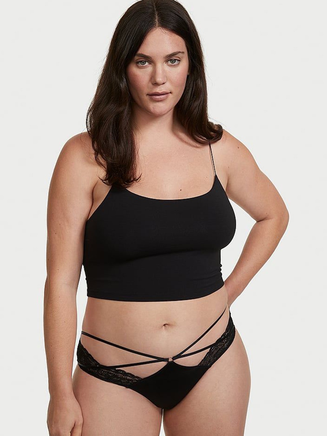 

Victoria's Secret Low Rise Strappy Lace Cheeky Briefs 1120717054A2, Black