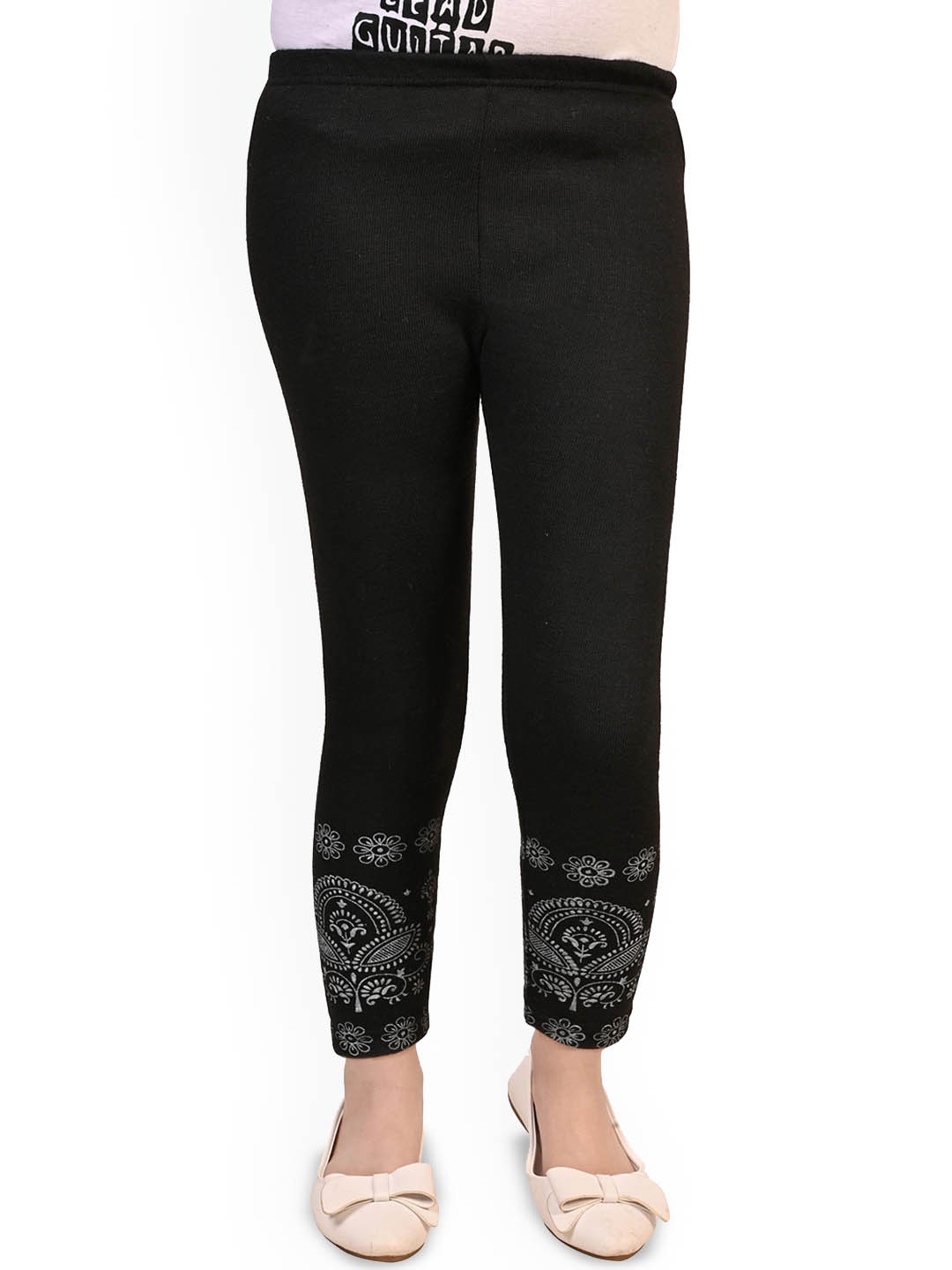 

BAESD Girls Printed Woolen Ankle-Length Leggings, Black