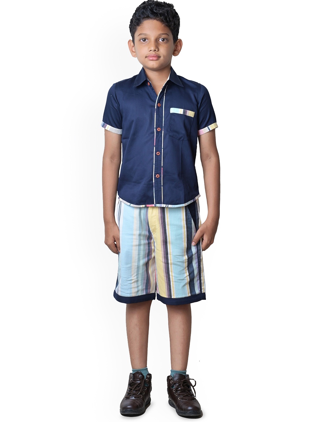 

BAESD Boys Cotton Mid-Rise Checked Chino Shorts, Blue