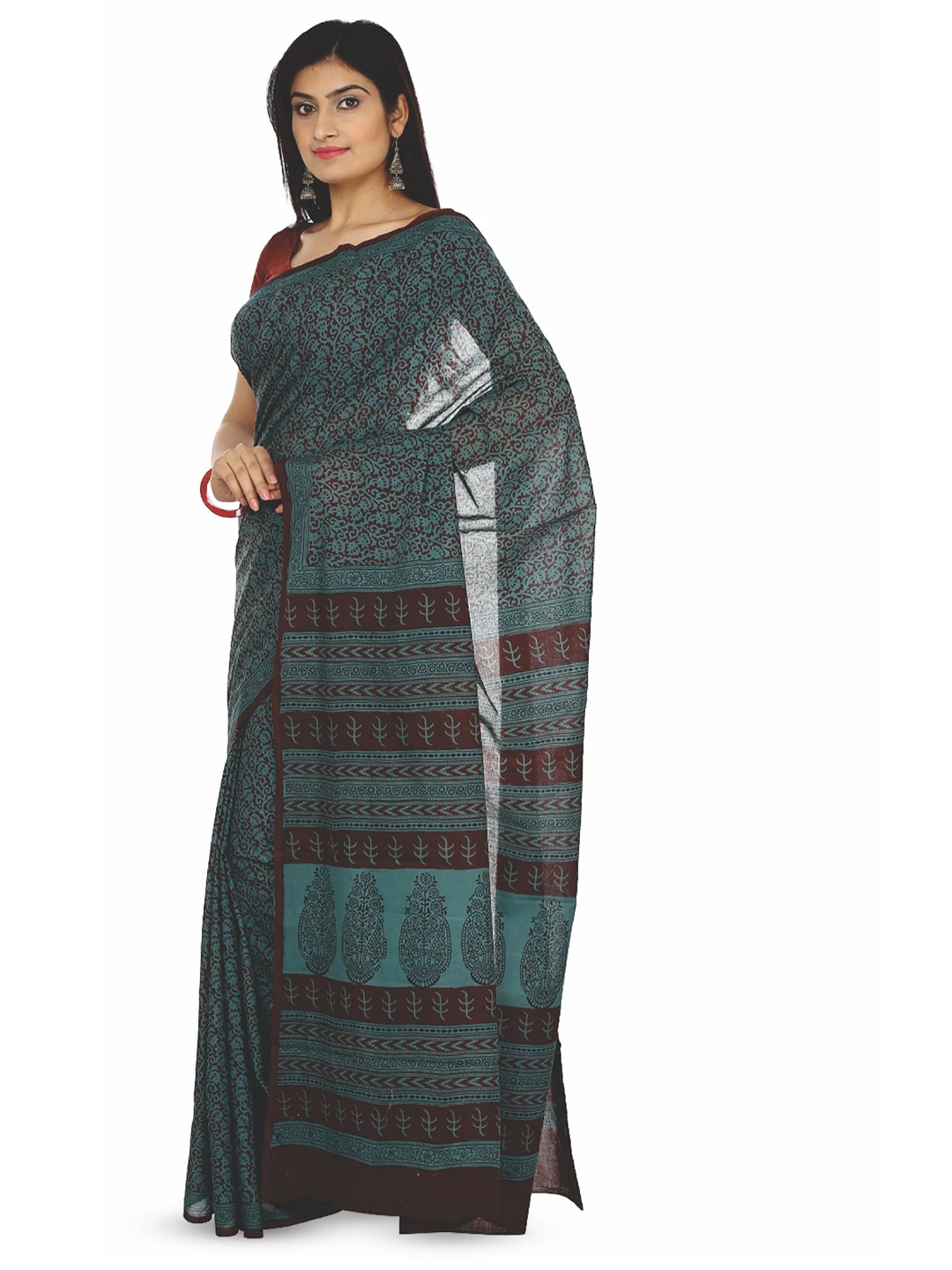 

Kalakari India Floral Pure Cotton Bagh Saree, Maroon