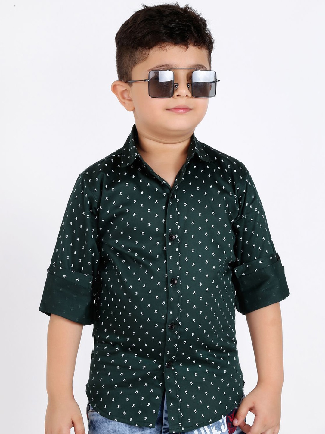 

MashUp Boys Polka Dot Opaque Printed Casual Shirt, Olive