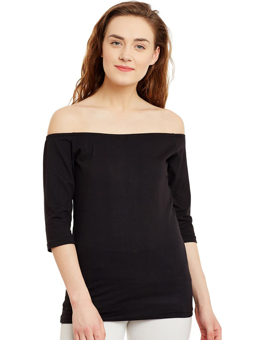 

Hypernation Off-Shoulder Cotton Bardot Top, Black