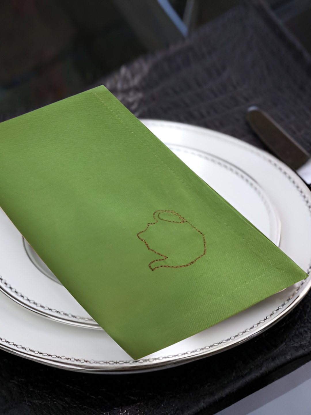 

Lushomes 6Pcs Green Embroidered Cotton Table Napkins