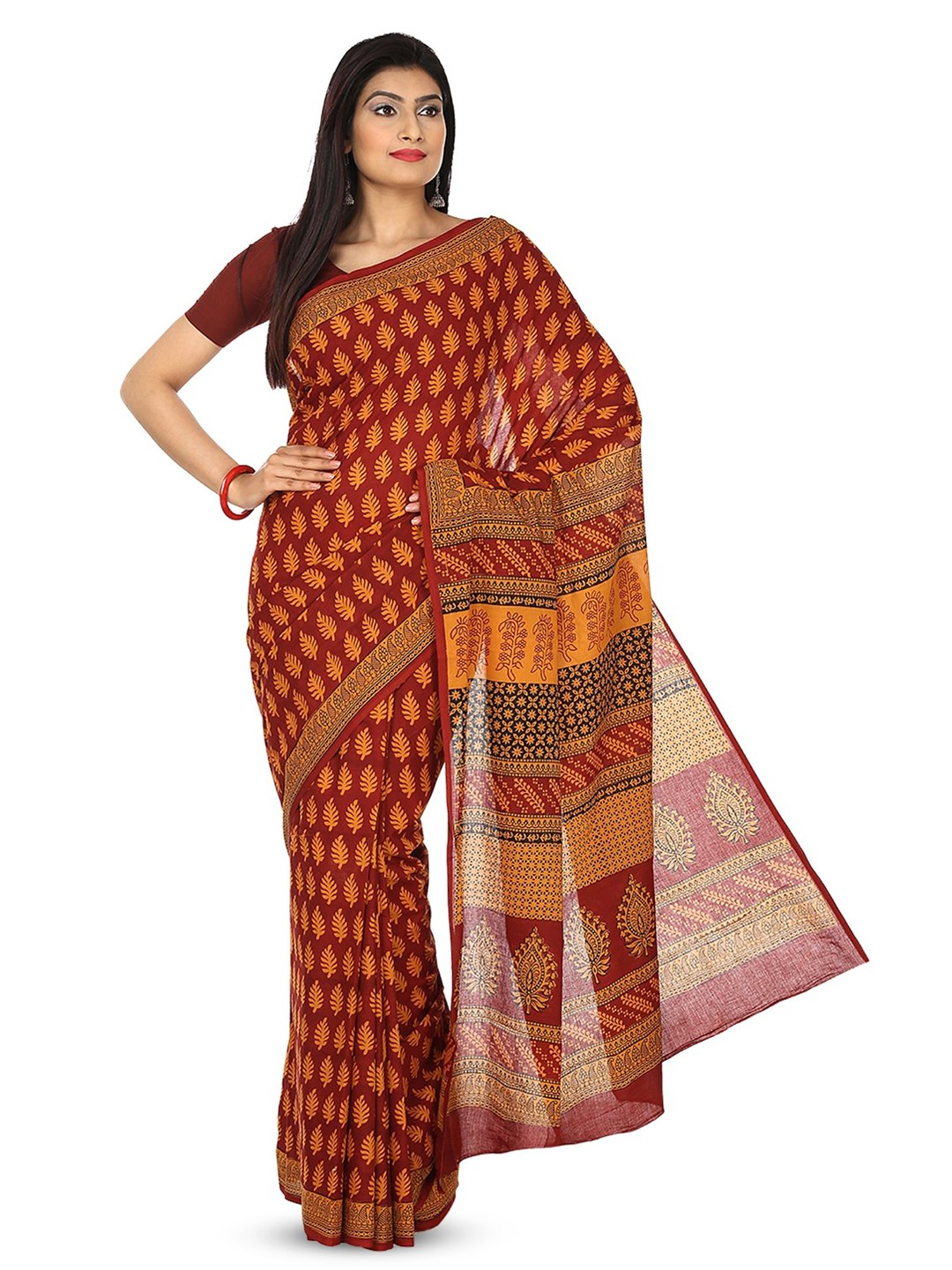 

Kalakari India Floral Pure Cotton Saree, Maroon