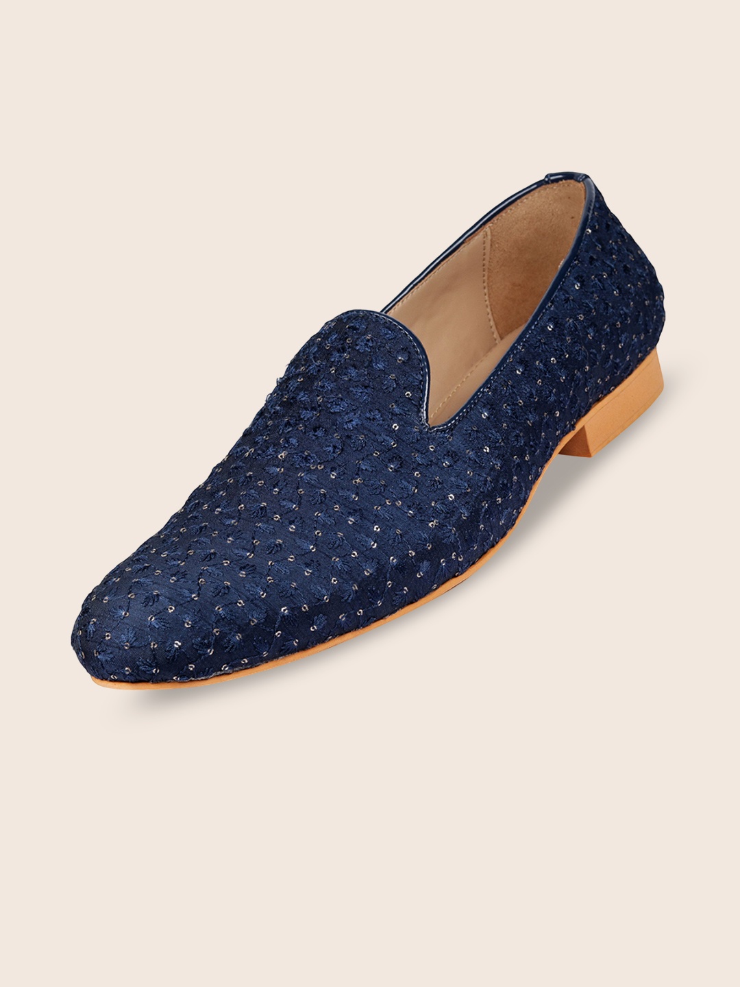 

TANNY SHOES Men Round Toe Printed Mojaris, Blue