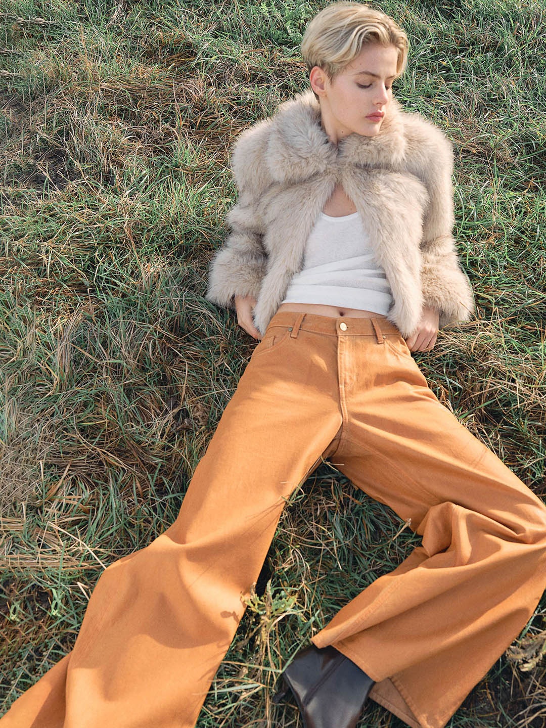 

H&M Wide Coated Trousers, Yellow