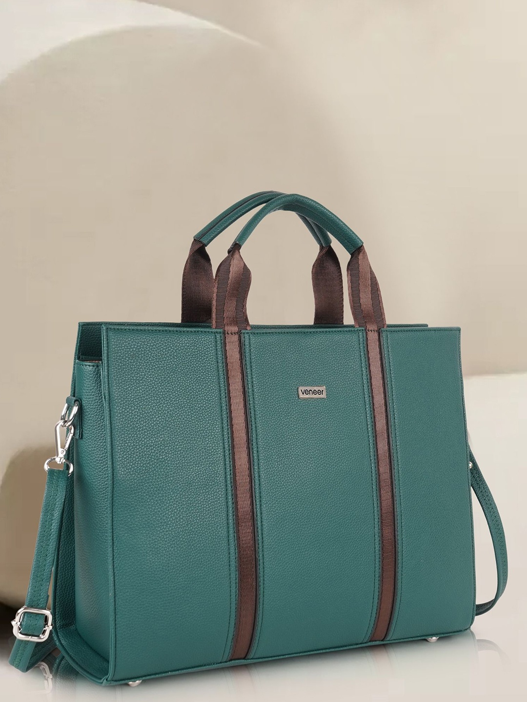 

Veneer Women Solid Laptop Tote Bag, Green